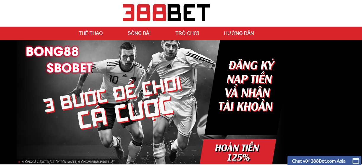 Nhận tiền hoàn cược lên đến 125% khi tham gia tại 388bet