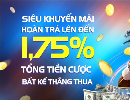 Siêu khuyến mãi hoàn trả tới 1,75% tiền cược tại nhà cái 8live